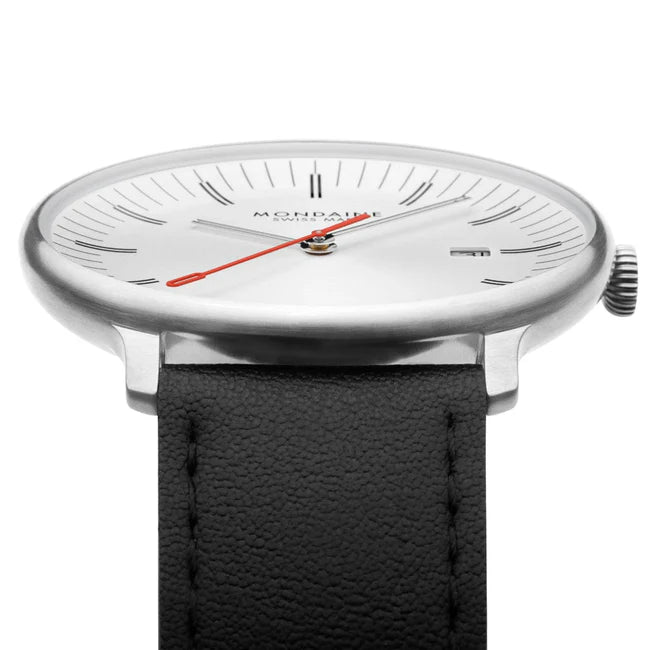 Mondaine Doppio 41mm Black Strap Silver Dial