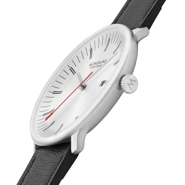 Mondaine Doppio 41mm Black Strap Silver Dial