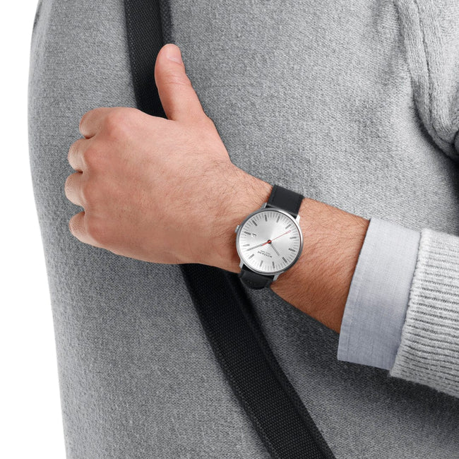 Mondaine Doppio 41mm Black Strap Silver Dial