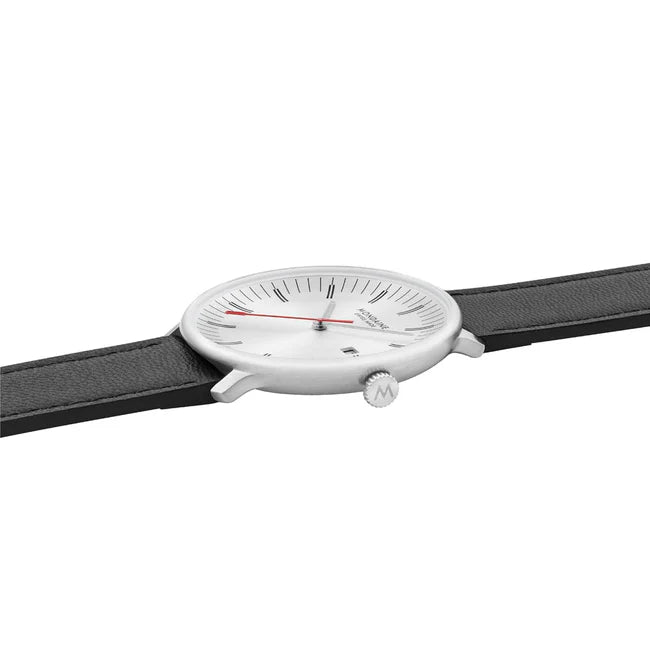 Mondaine Doppio 41mm Black Strap Silver Dial