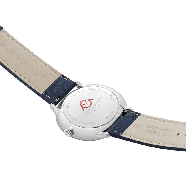 Mondaine Doppio 41mm Blue Dial Set Vegan Leather Strap