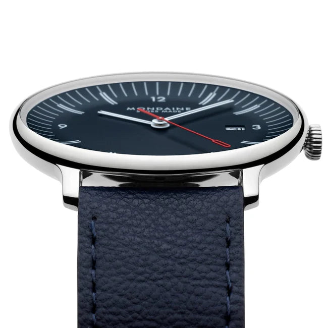 Mondaine Doppio 41mm Blue Dial Set Vegan Leather Strap