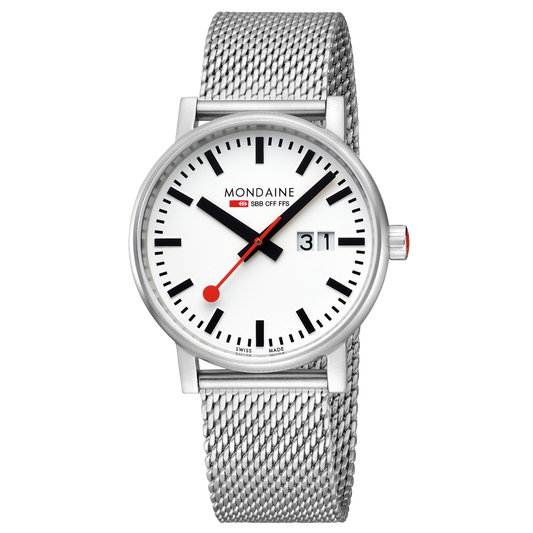 Mondaine Evo2 40mm Gents Steel Watch White