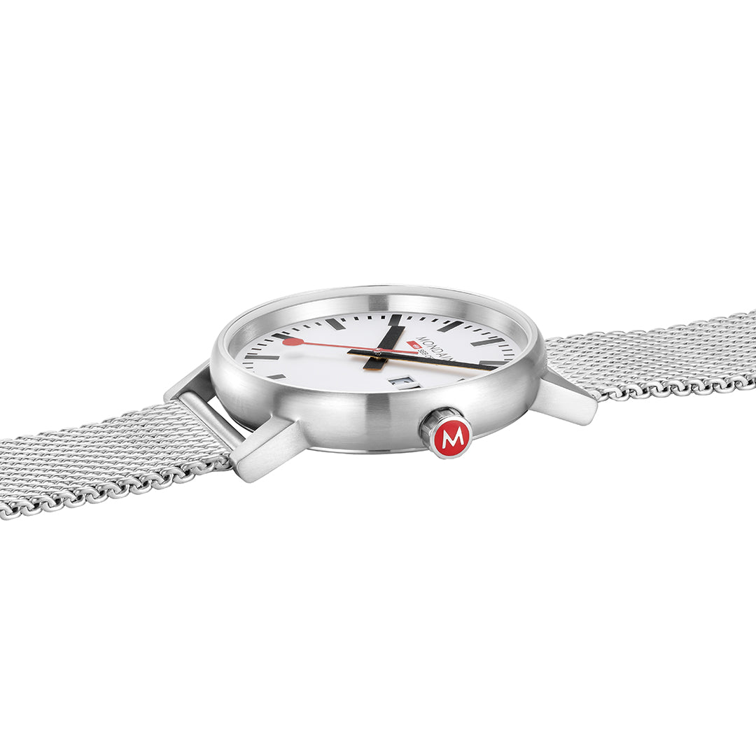 Mondaine Evo2 40mm Gents Steel Watch White