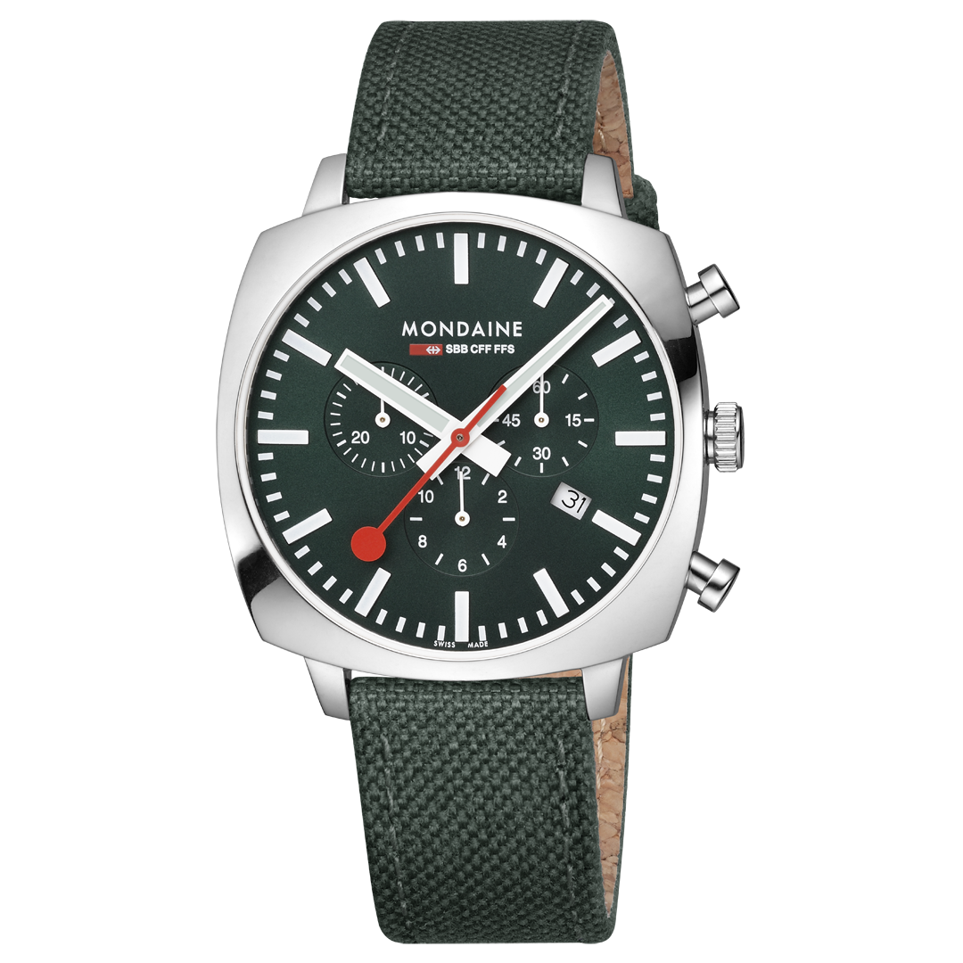 Mondaine Grand Cushion 41mm Gents Chronograph Green