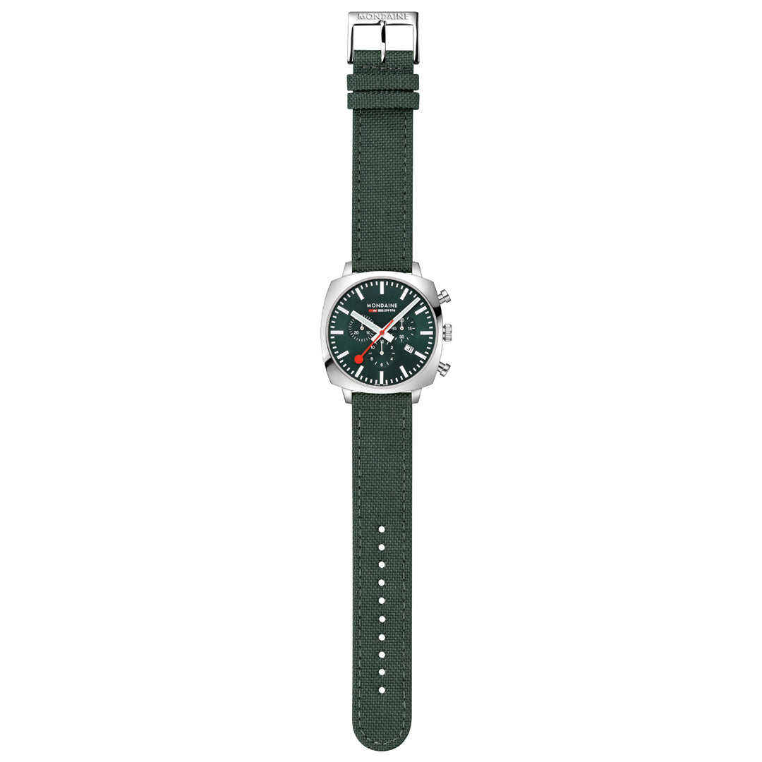 Mondaine Grand Cushion 41mm Gents Chronograph Green