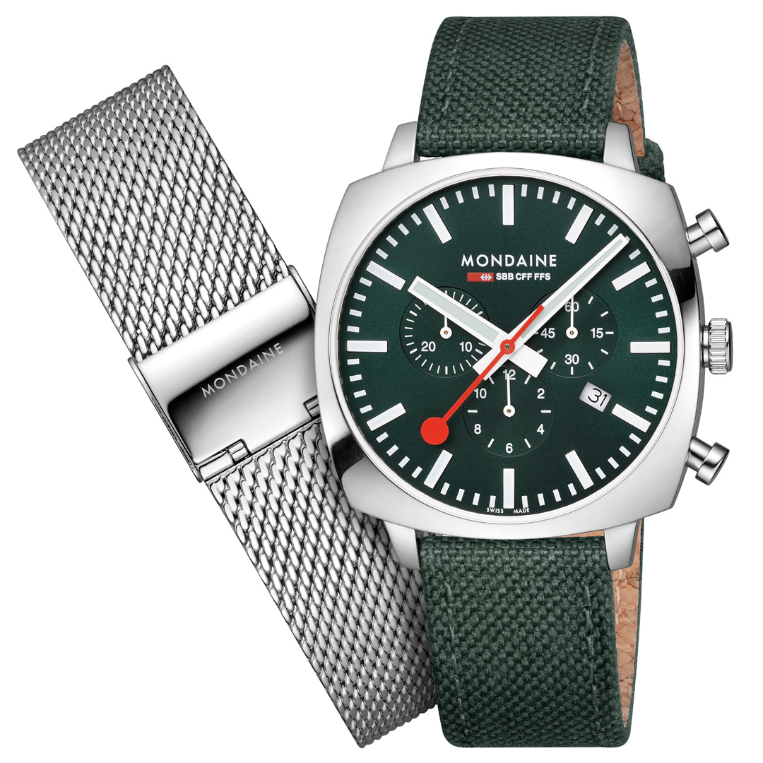 Mondaine Grand Cushion 41mm Gents Chronograph Green