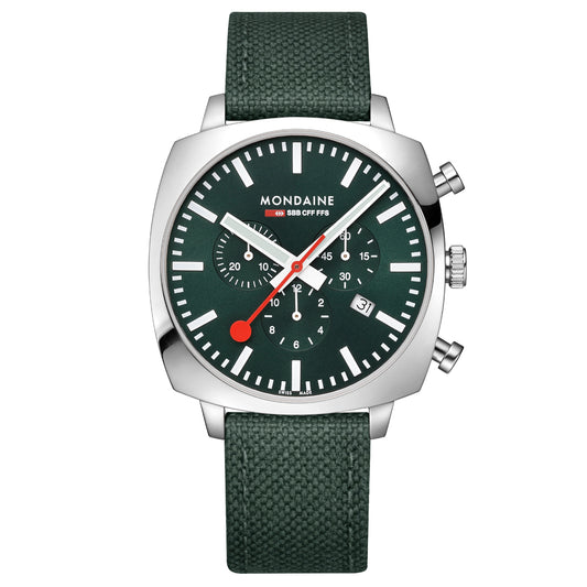 Mondaine Grand Cushion 41mm Gents Chronograph Green