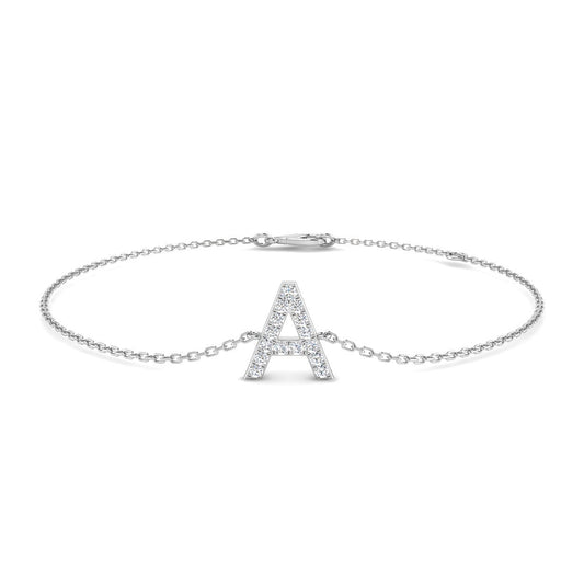 9ct White Gold & Diamond Initial Bracelet "A"