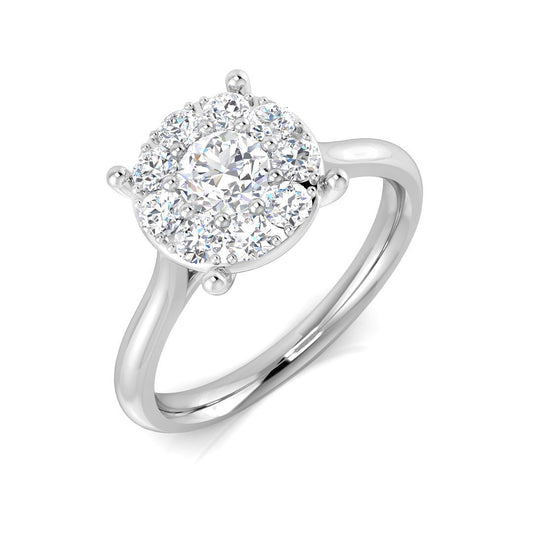 18ct White Gold Round Brilliant Diamond Halo Cluster Ring