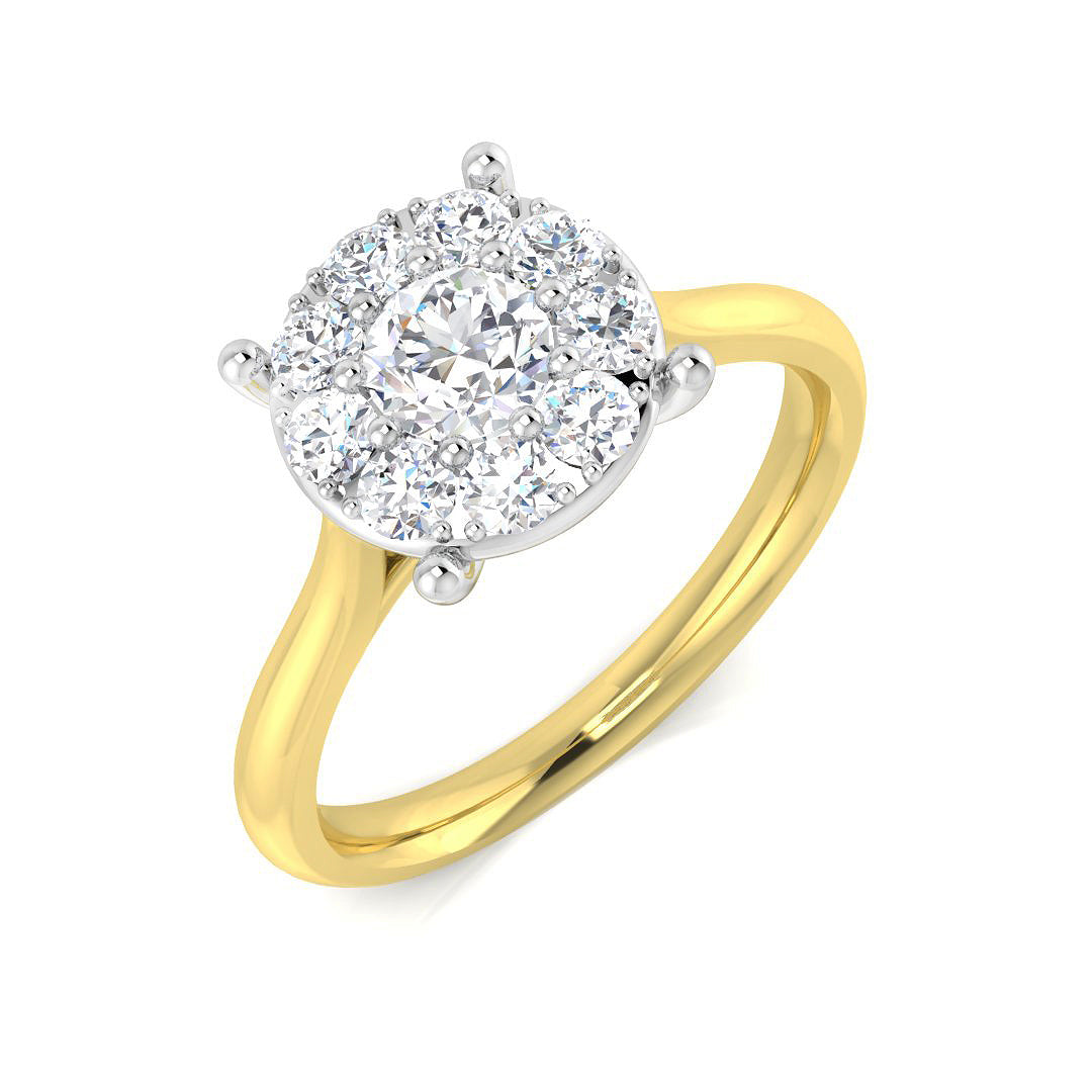 18ct Yellow Gold Round Brilliant Diamond Halo Cluster Ring